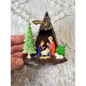Vintage Nativity Christmas Ornament Diorama Hong Kong Plastic